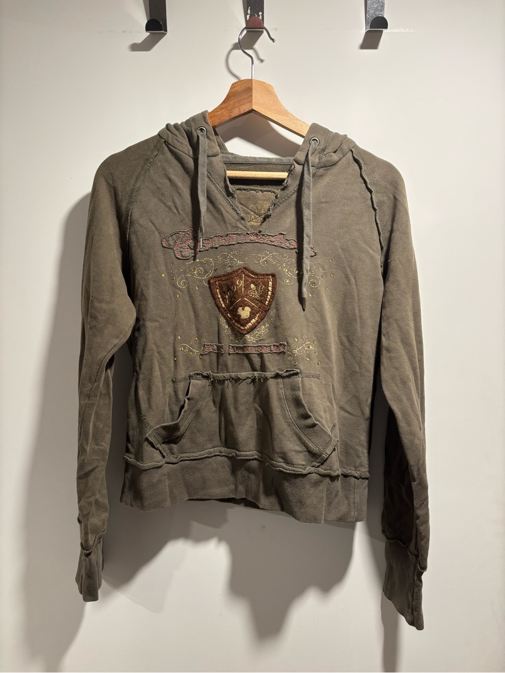 Olive Green Hooded Sweater with Crest Detail